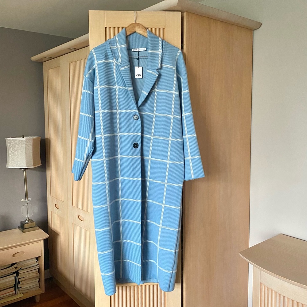 NEW Zara sky blue check coat blogger style - Picture 4 of 9